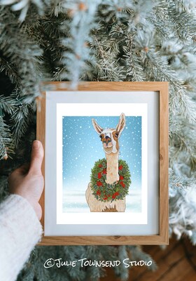 ART PRINT -FA LA LA LLAMA- A Whimsical Drawing of a Llama  - Art for the Winter Season - Brighten Any Room for the Holidays - image1